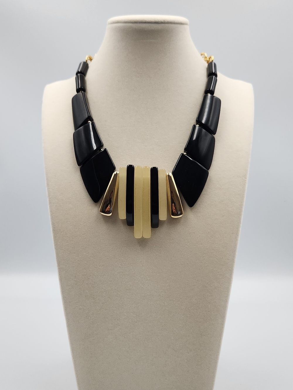 Park Lane Black, Cream & Gold Geometric Necklace